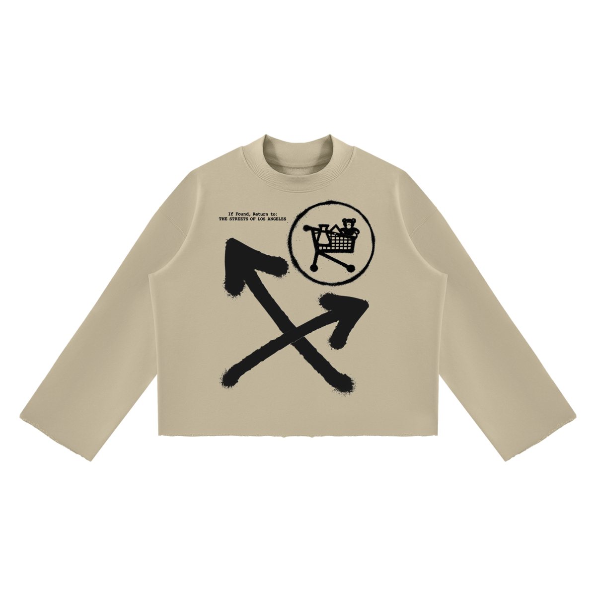 If found… cross roads Mock Neck Raw Edge Boxy Sweatshirt