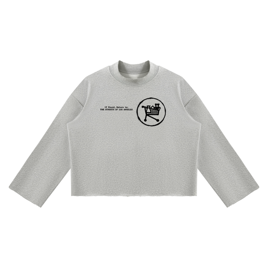 If found… cross roads Mock Neck Raw Edge Boxy Sweatshirt