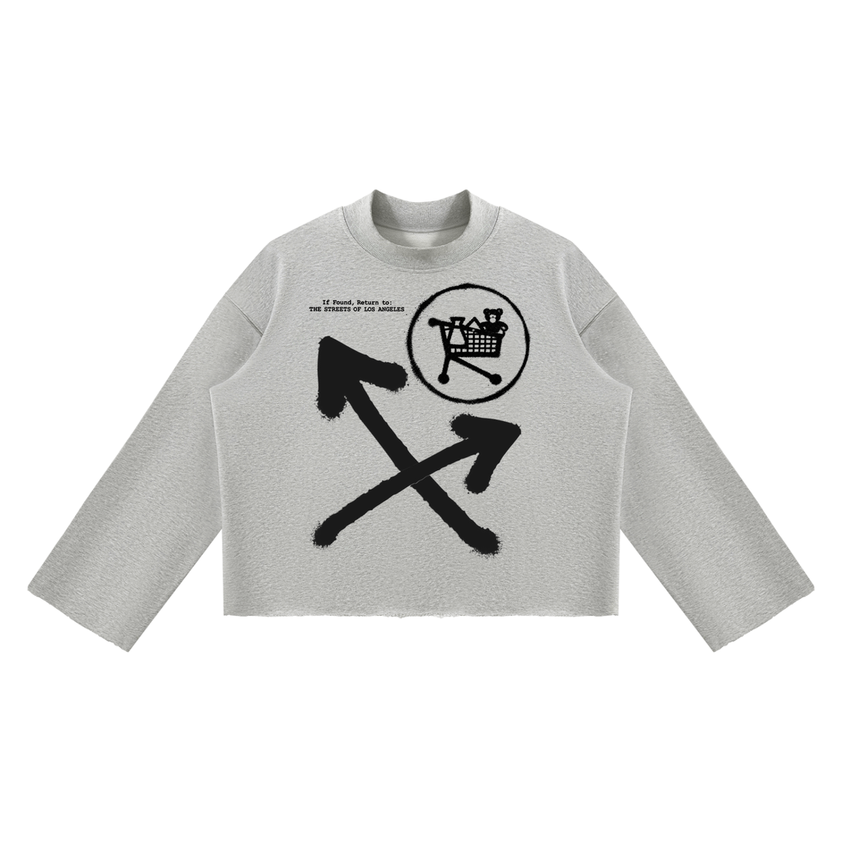If found… cross roads Mock Neck Raw Edge Boxy Sweatshirt